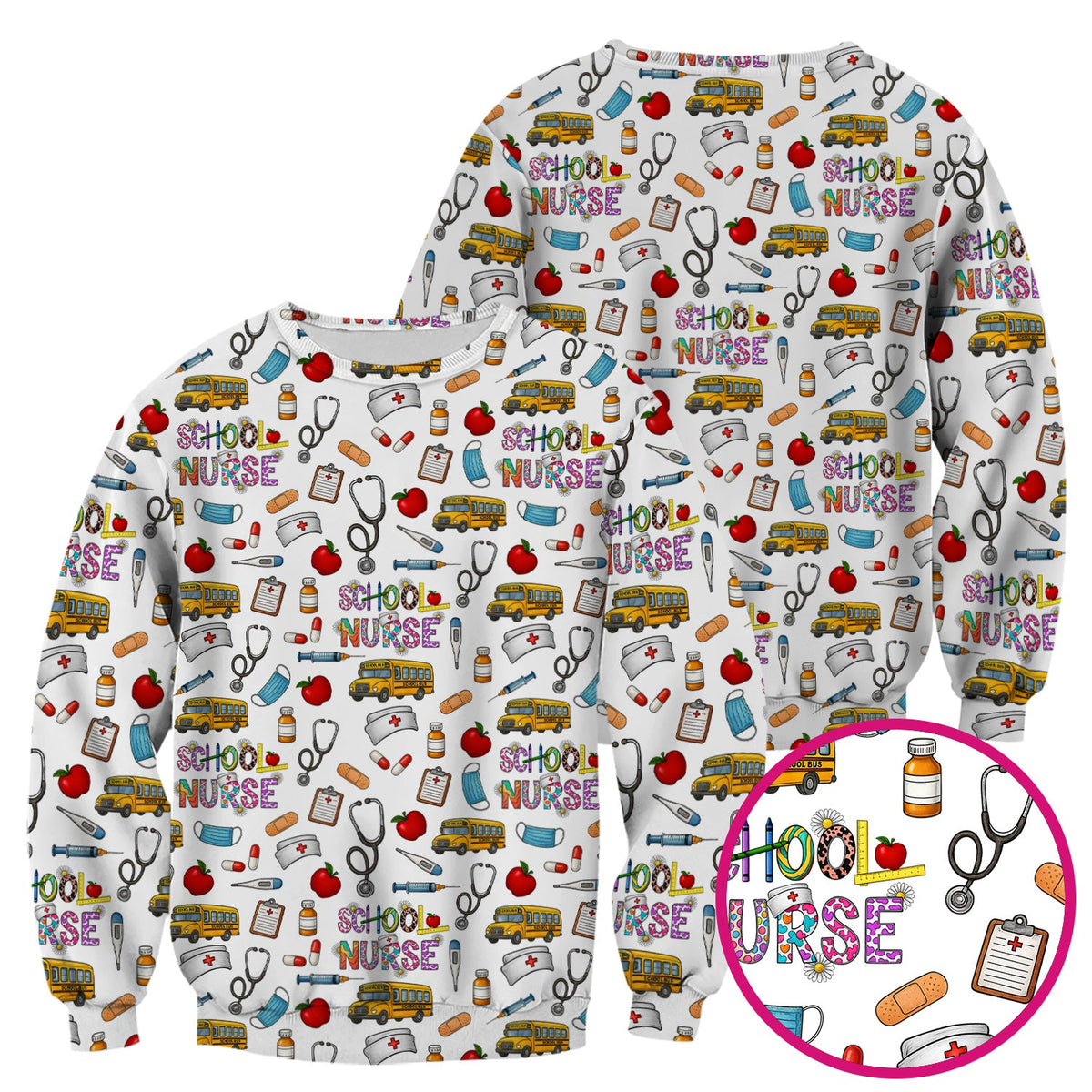 School Bus Stethoscope Nurse Scrub Top