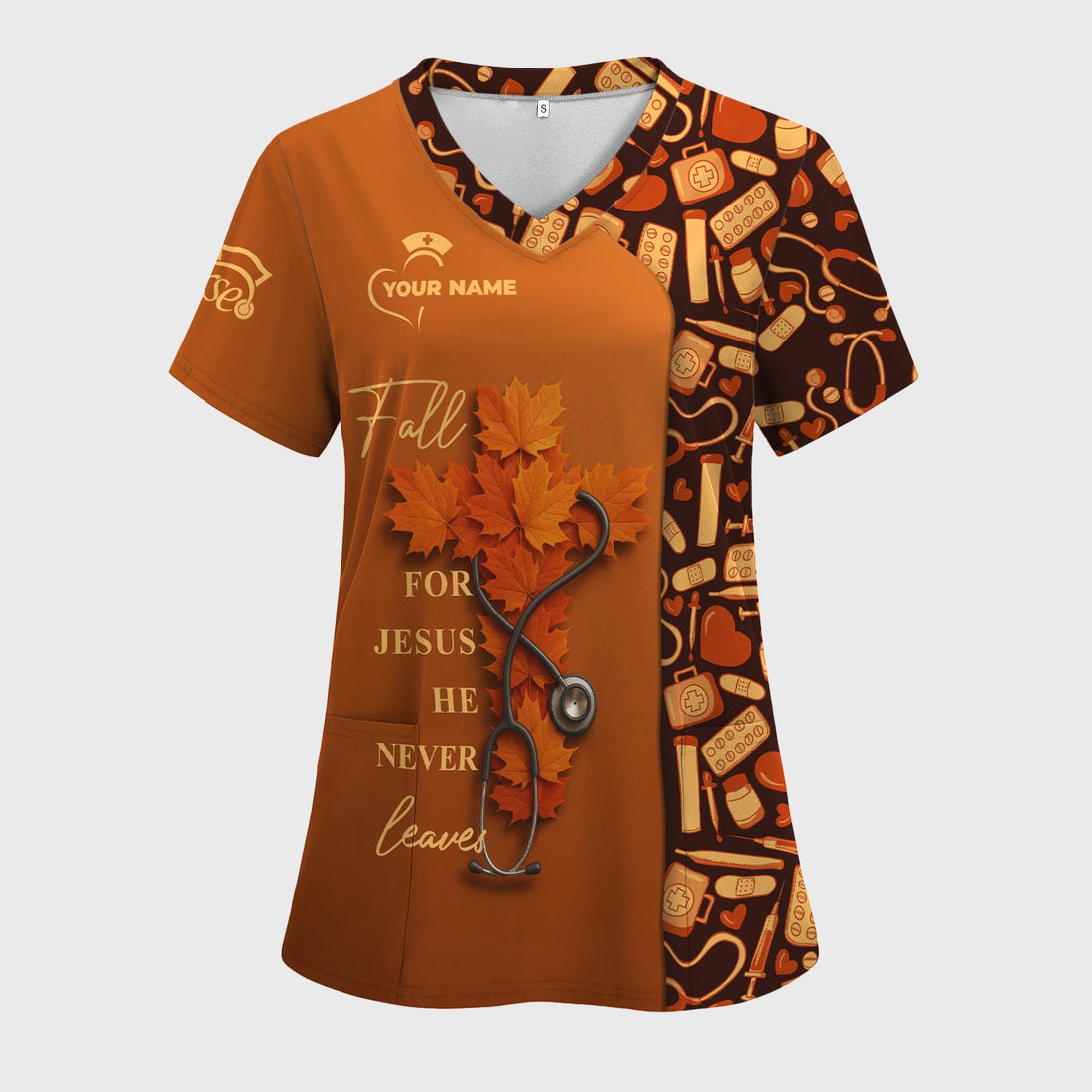 Personalized Fall For Jesus Nurse Scrub Top