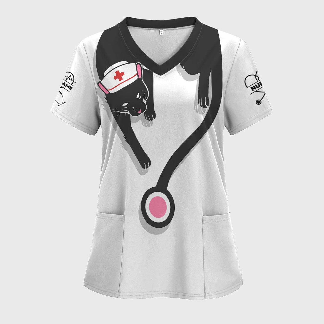 Personalized Black Cat Nurse Scrub Top