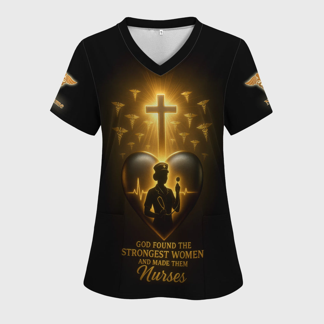 Personalized Glowing Cross Heartbeat Nurse Scrub Top