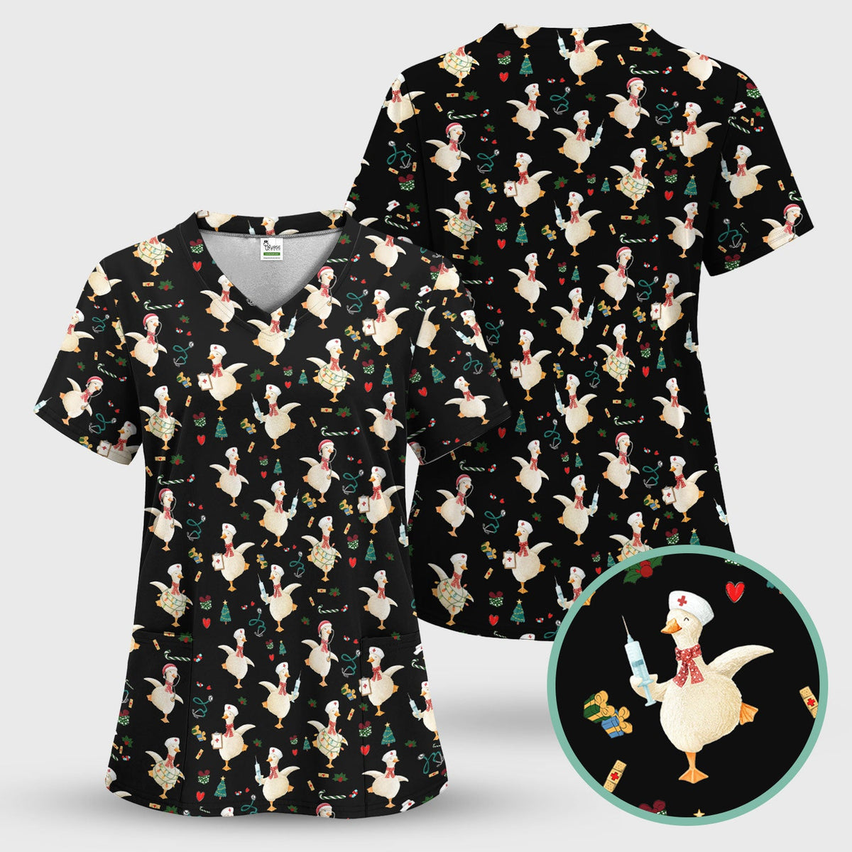 Christmas Goose Nurse Scrub Top