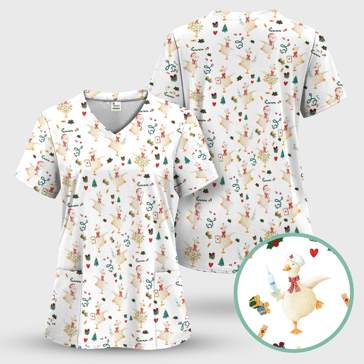 Christmas Goose Nurse Scrub Top