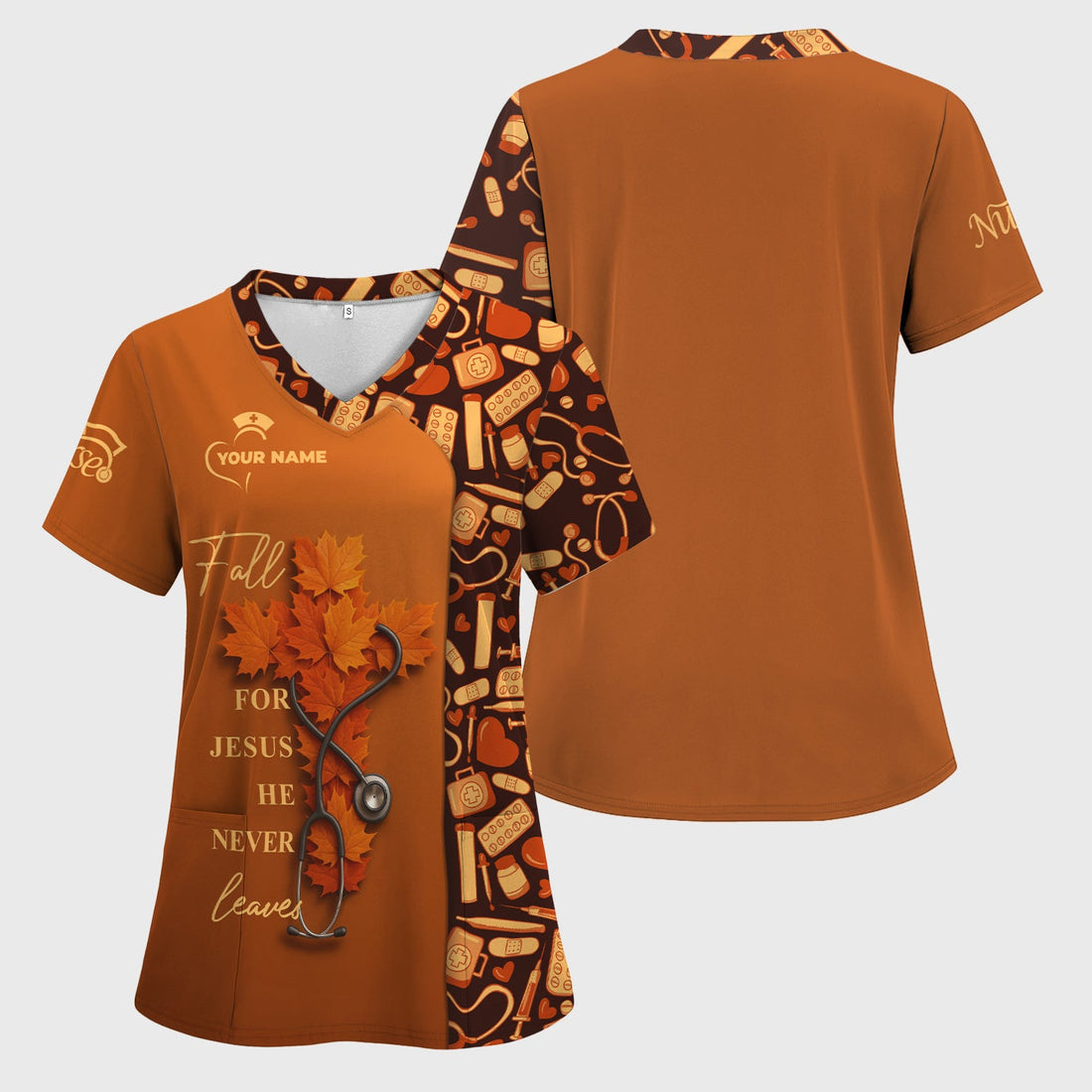 Personalized Fall For Jesus Nurse Scrub Top