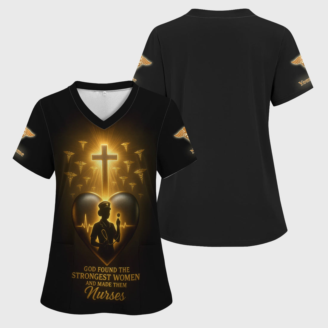 Personalized Glowing Cross Heartbeat Nurse Scrub Top