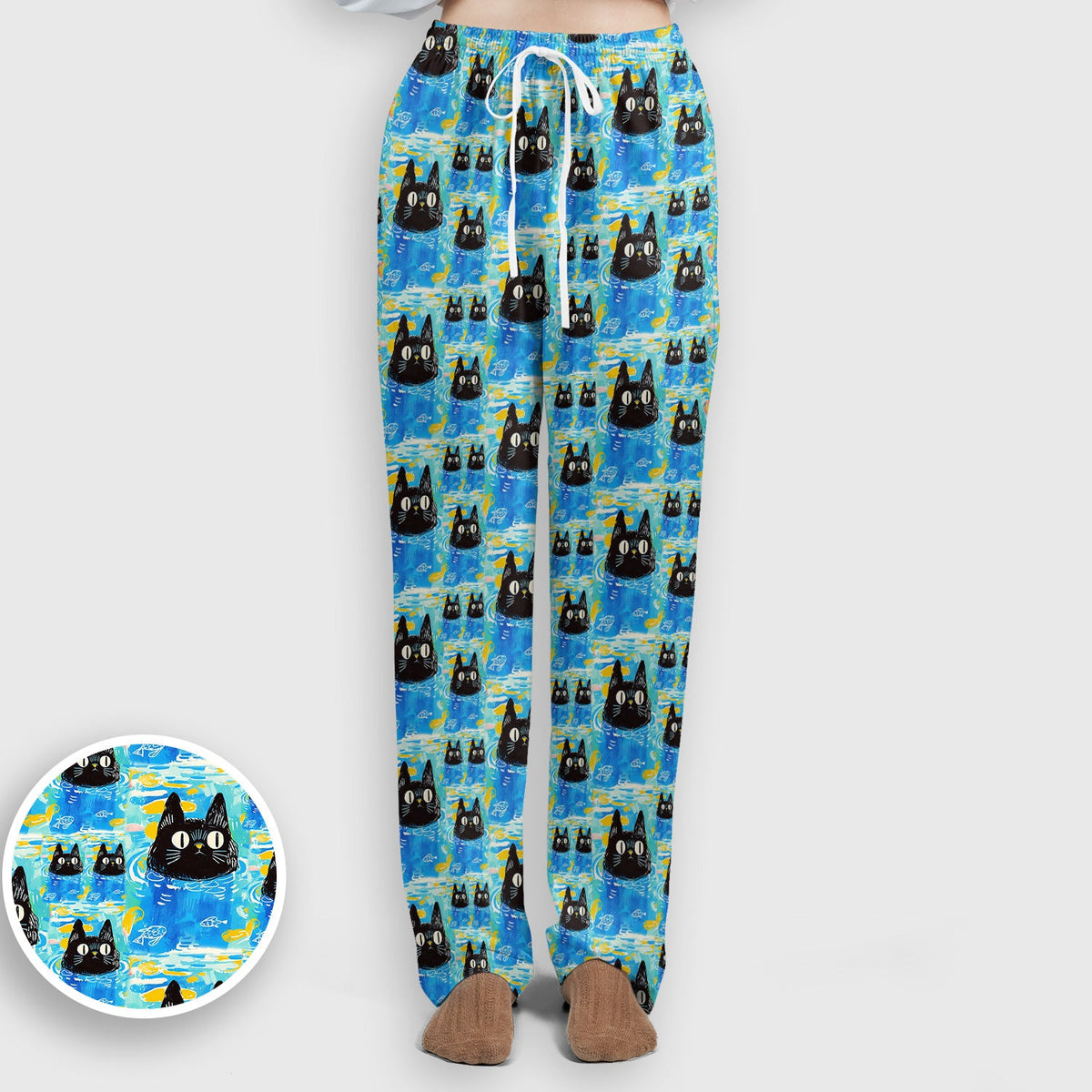 Black Cat Swimming In Blue Water Nurse Scrub Set