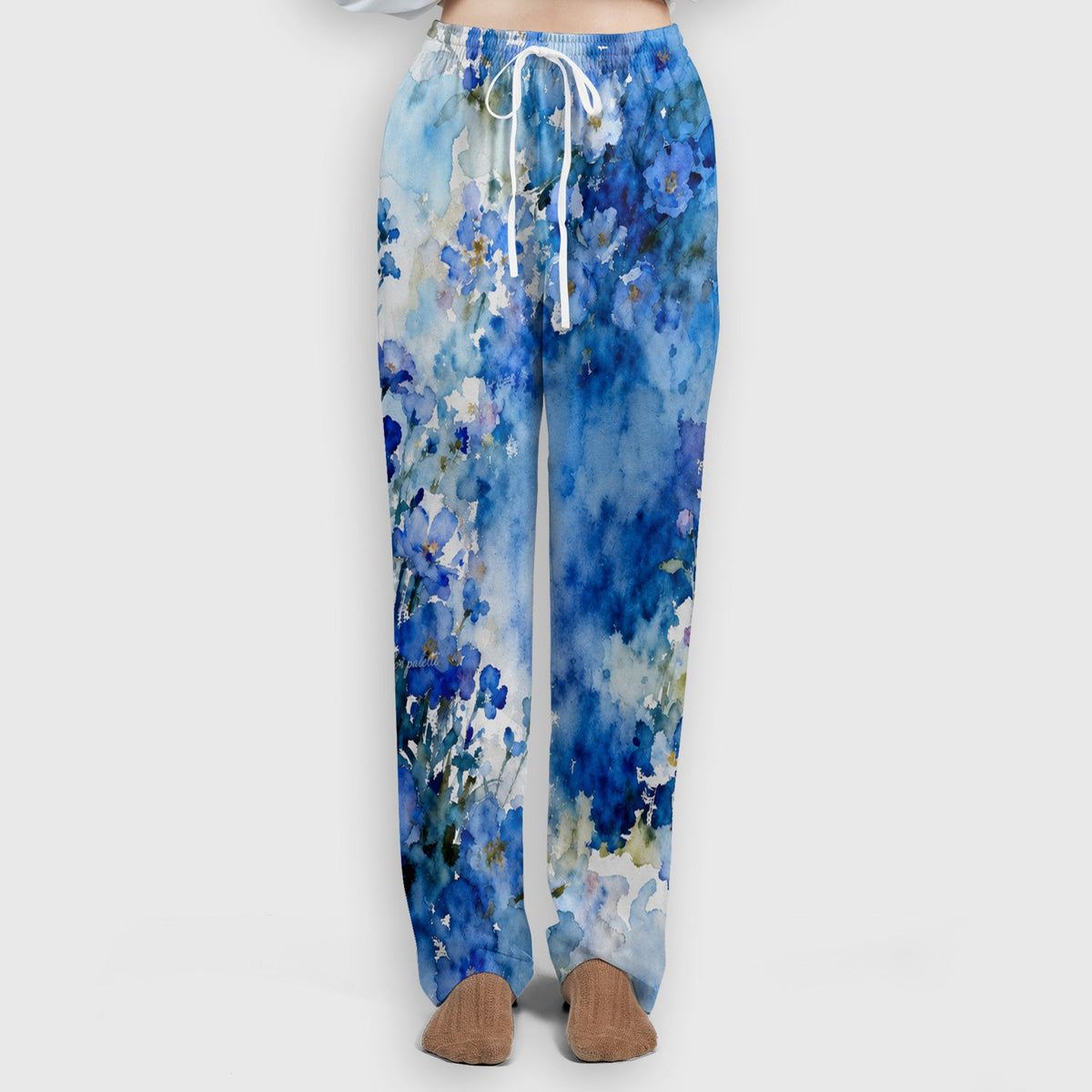 Adorable Blue Floral White Cat Nurse Scrub Set