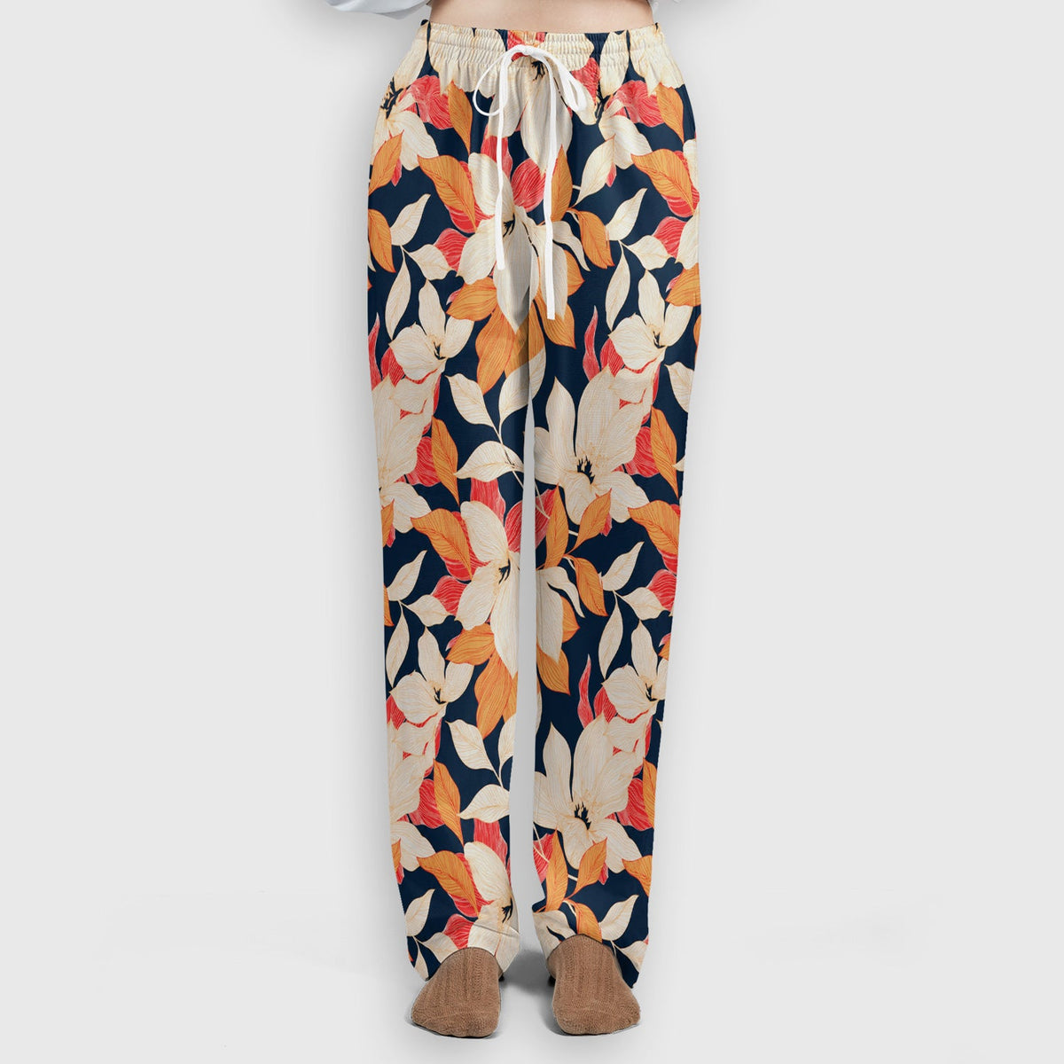 Elegant Ivory Lily Leaves Nurse Scrub Set