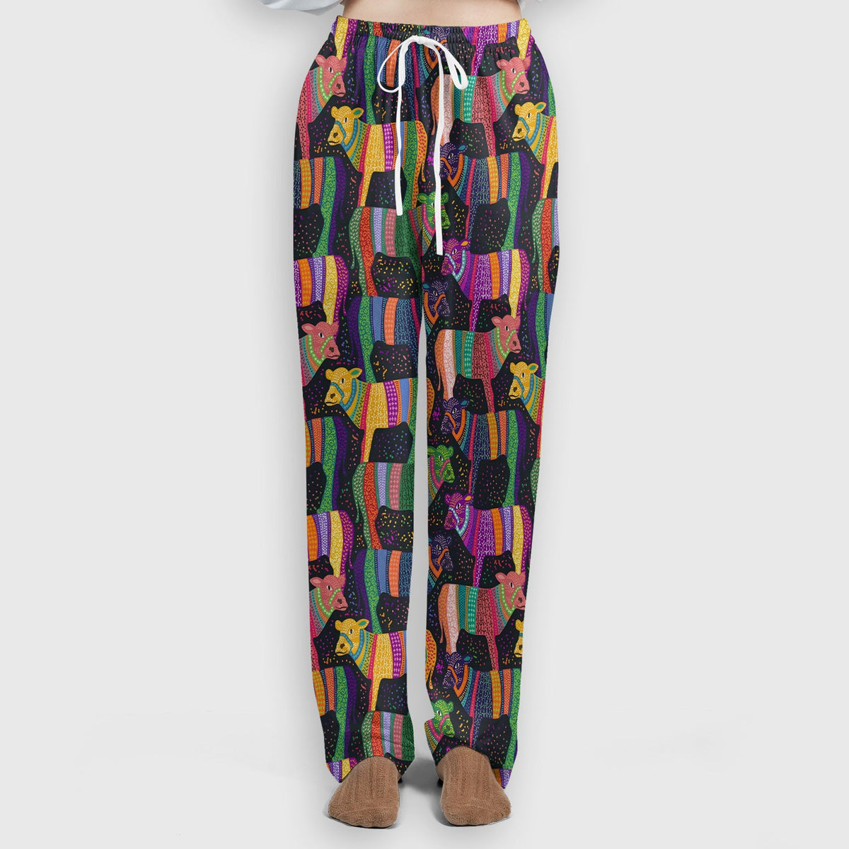 Vibrant Patchwork Rainbow Cow Nurse Scrub Set