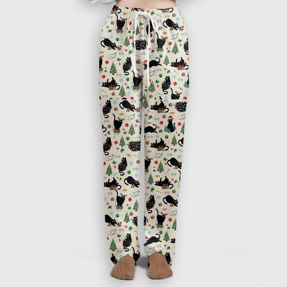 Black Cat Christmas Nurse Scrub Set, Festive Kitty Medical Uniform for Women