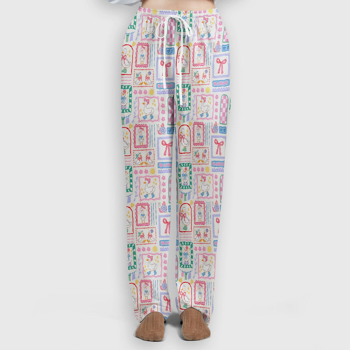 Adorable Goose Ribbon Patchwork Frame Nurse Scrub Set