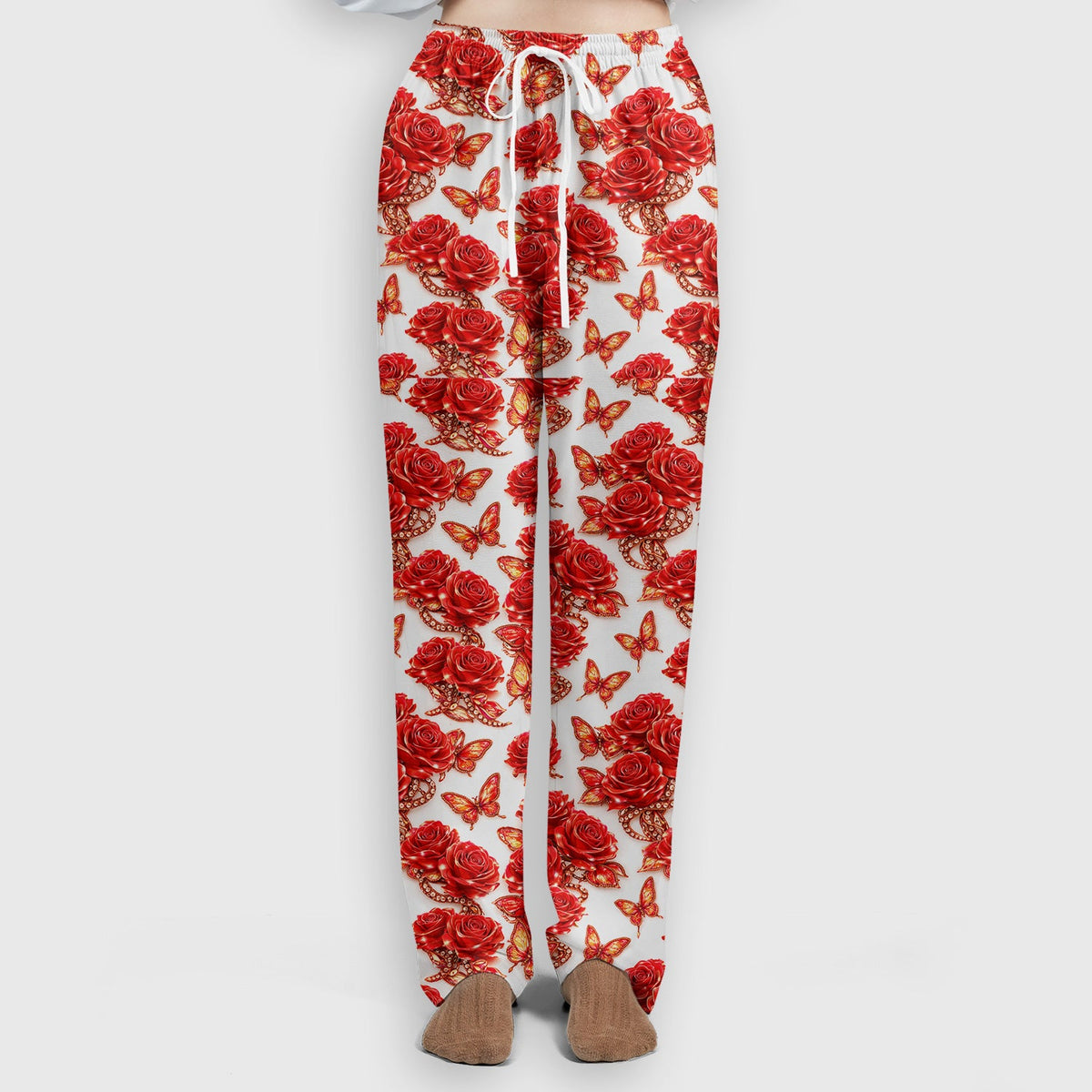 Red Rose And Butterfly Nurse Scrub Set
