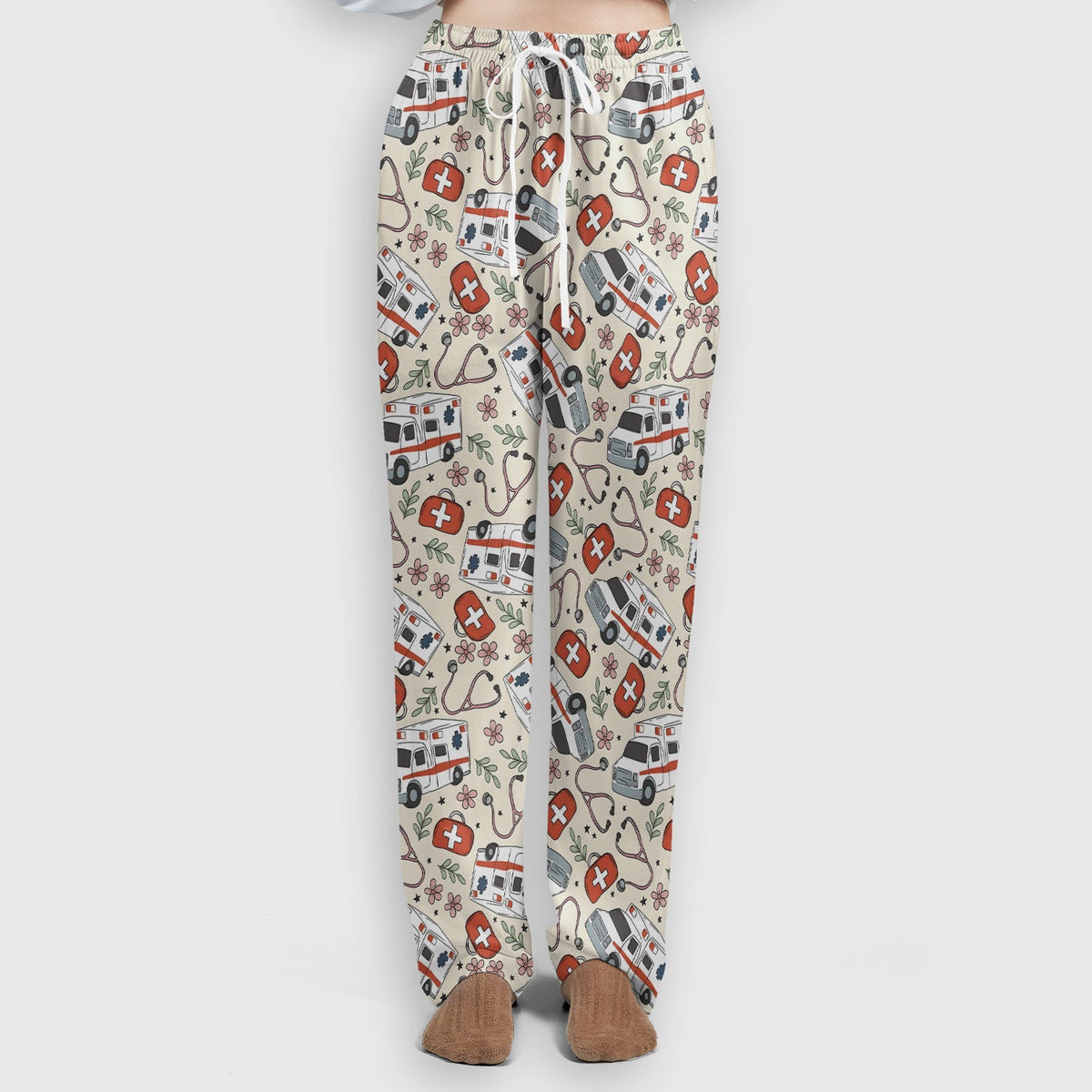 Ambulance Stethoscope First Aid Floral Nurse Scrub Set