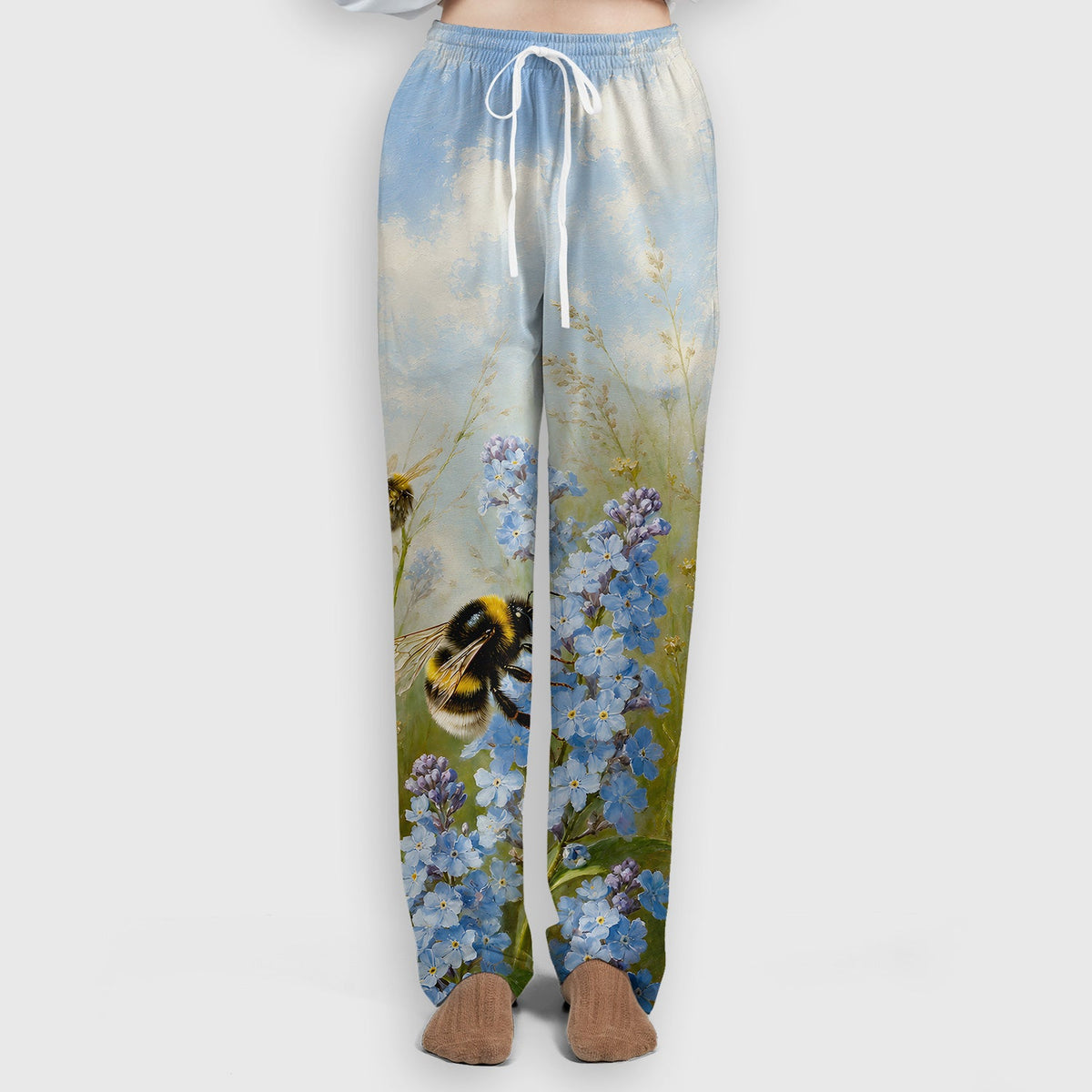 Whimsical Bumblebee Blue Blossom Nurse Scrub Set