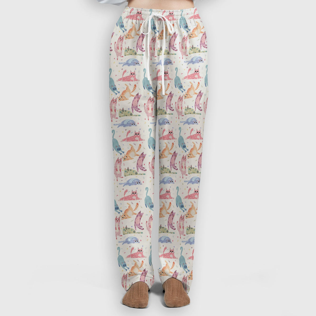 Funny Pastel Cat Pattern Medical Scrub Set, Breathable Fabrics Nursing Uniform