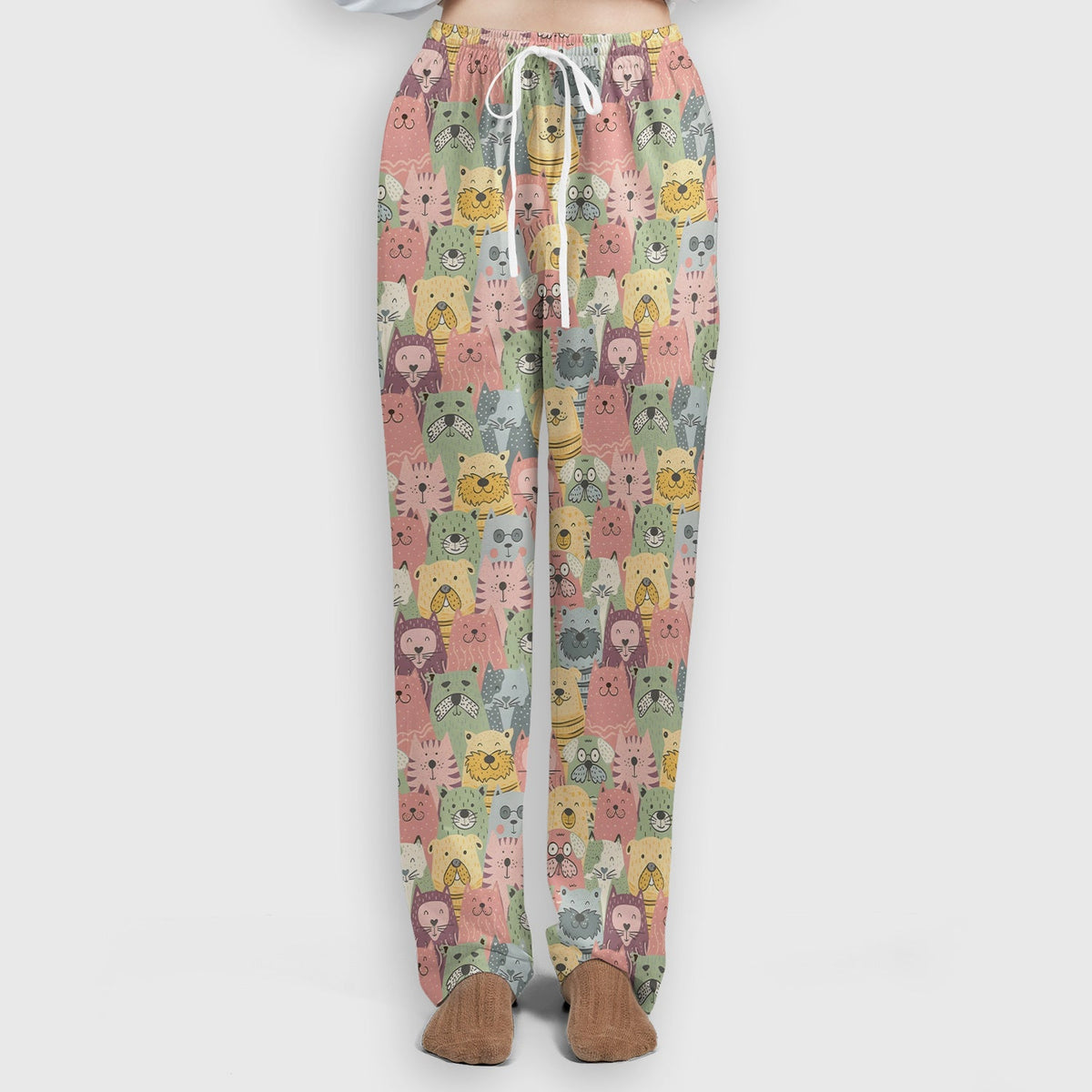 Cartoon Cat And Dog Faces Nurse Scrub Set