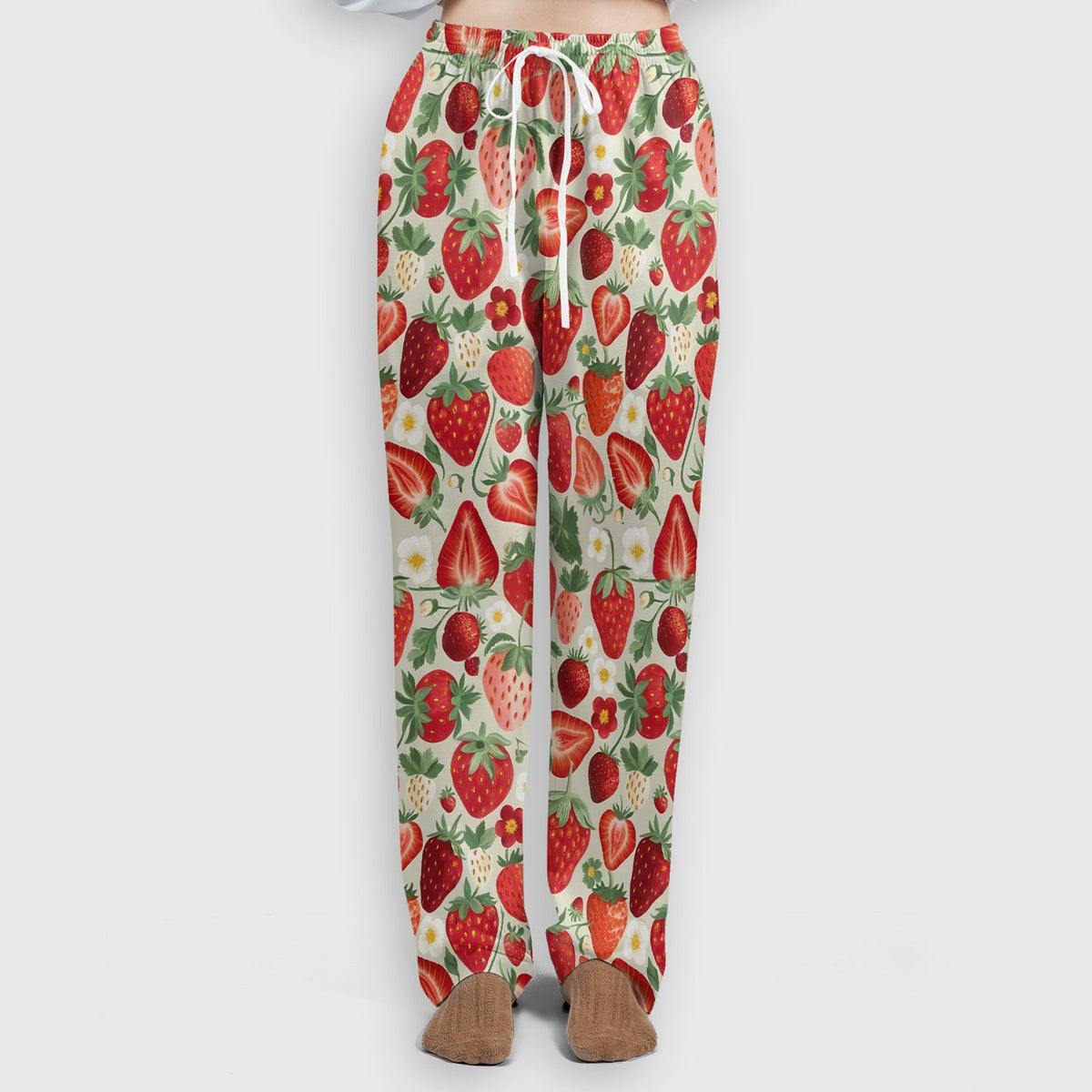 Fresh Strawberry Patter Leaves Scrub Sets, Scrub Pants and V Neck Top