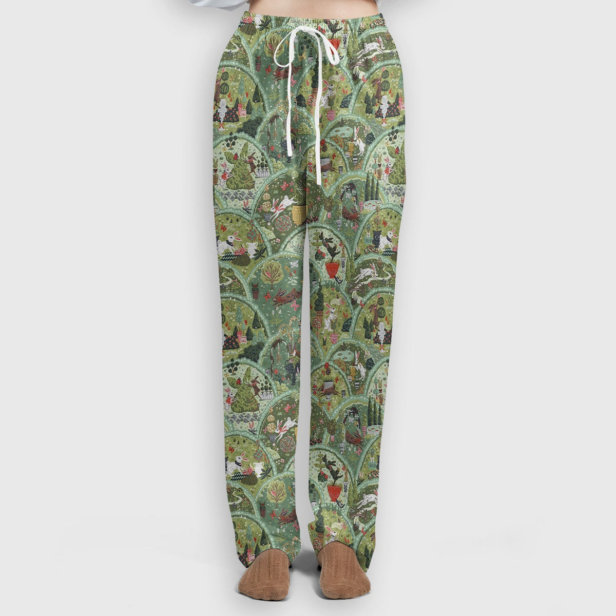 Whimsical Garden Scene Rabbit Nurse Scrub Set