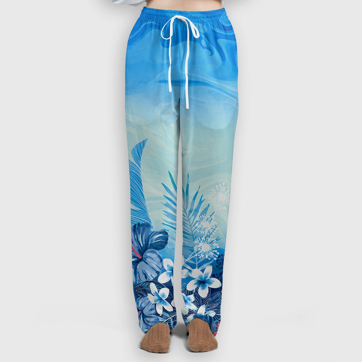 Elegant Blue Tropical Floral Nurse Scrub Set
