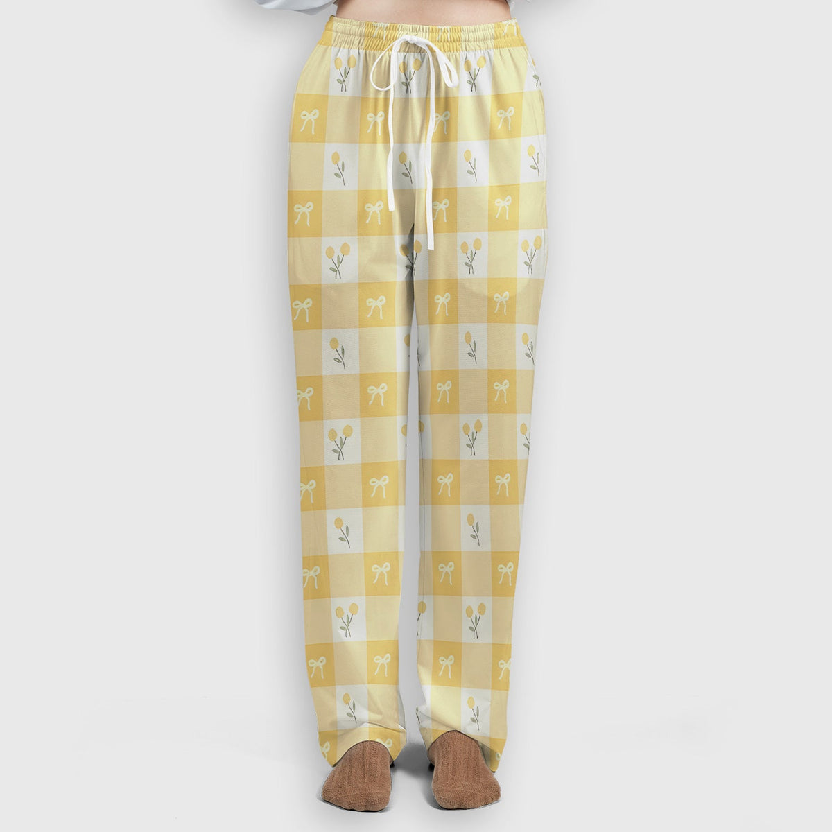 Yellow Gingham Bow Floral Nurse Scrub Set