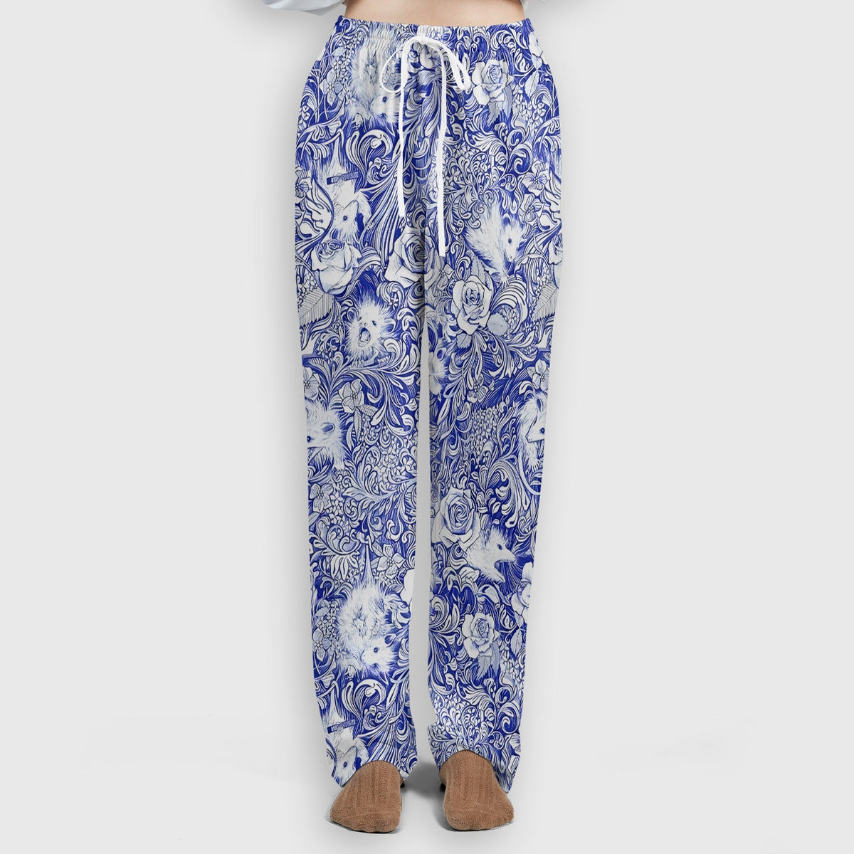 Blue Toile Porcupine Floral Nurse Scrub Set