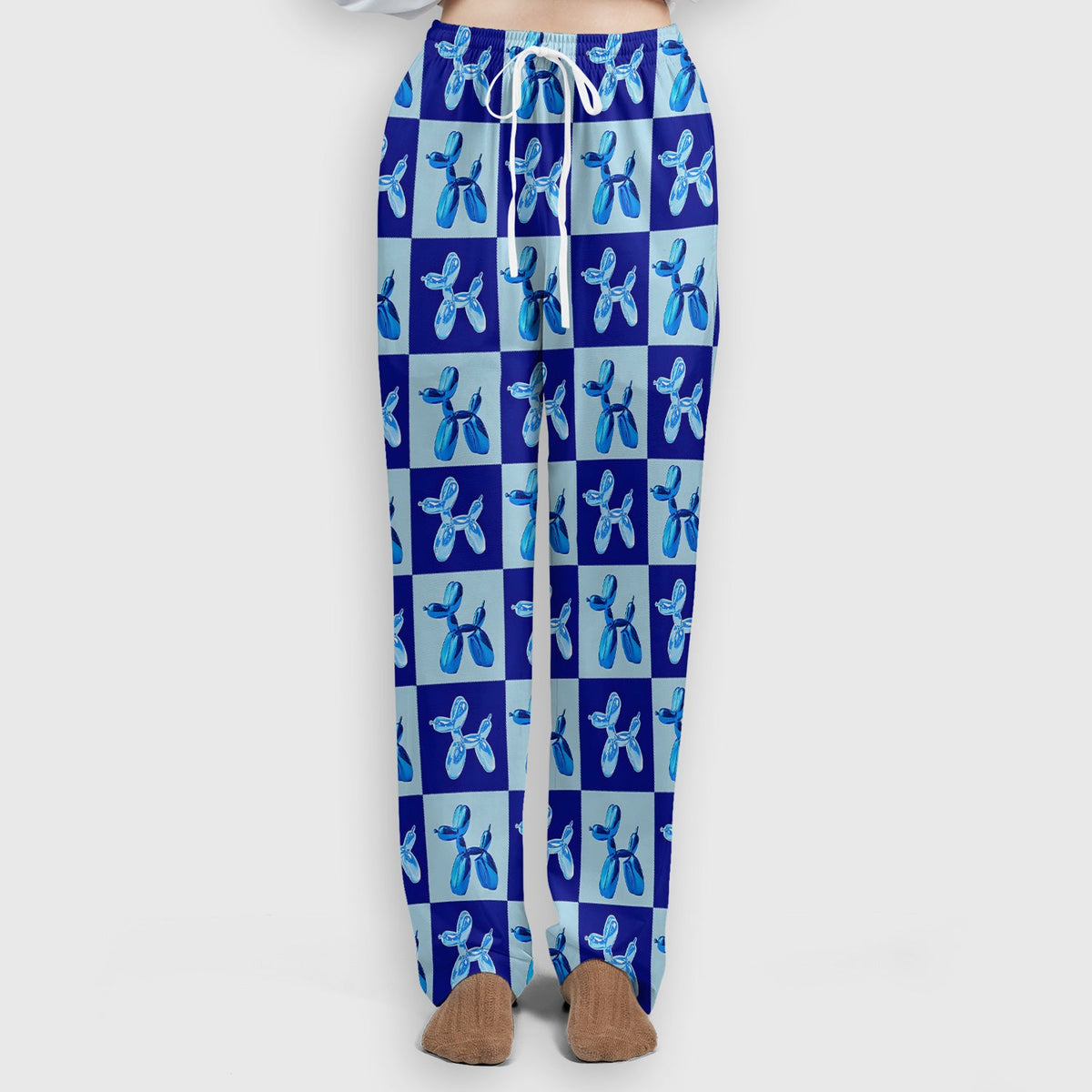 Cute Blue Balloon Dog Checkered Nurse Scrub Set