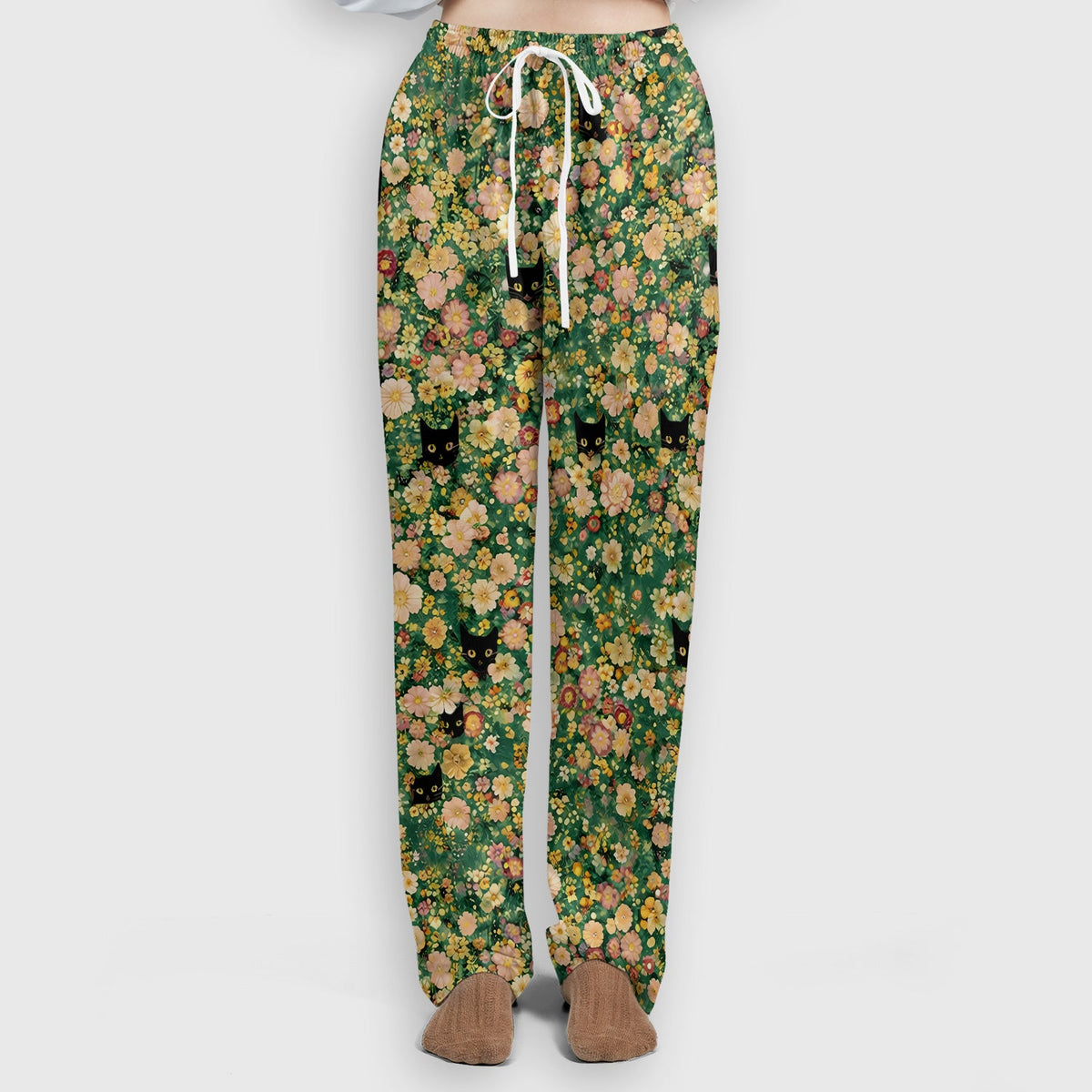 Cute Black Cat Floral Garden Nurse Scrub Set