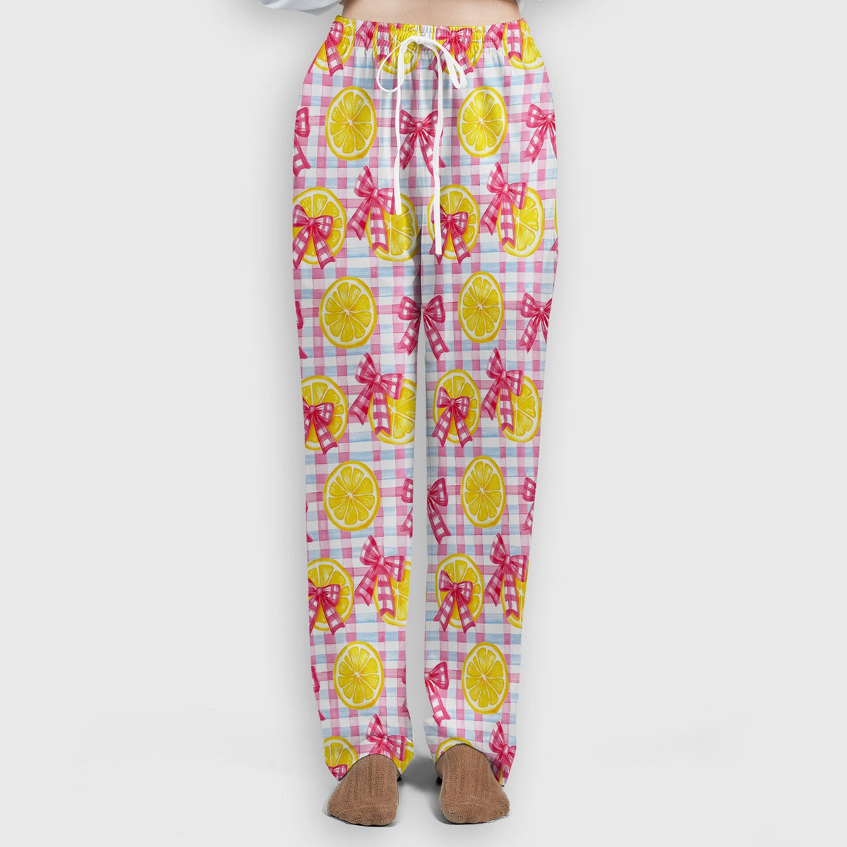 Lemon Slice Pink Bow Gingham Nurse Scrub Set