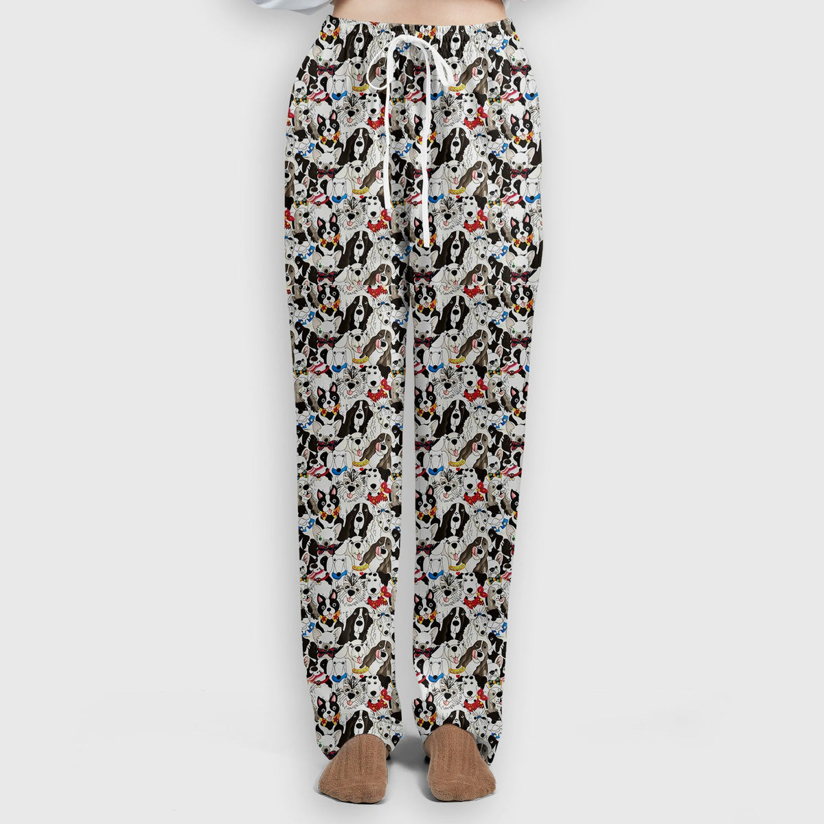 Cute Dog Cartoon All Over Print Scrub Set, Scrub Pants and V Neck Top