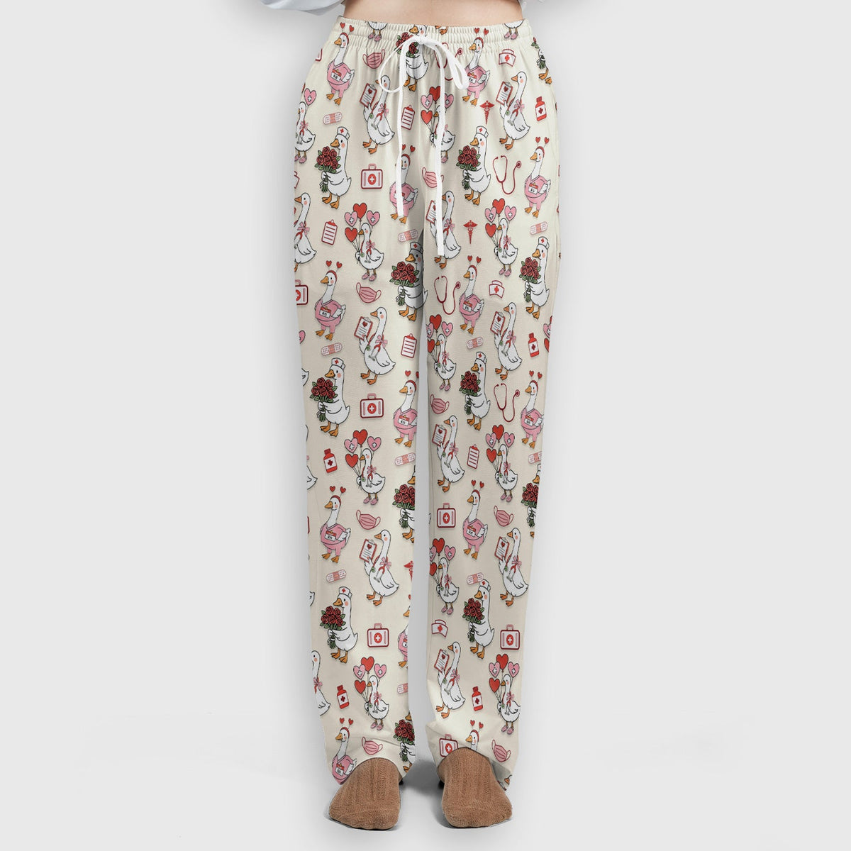 Cute Goose Nurse Medical Pattern Scrub Set, Women's Scrub Sets