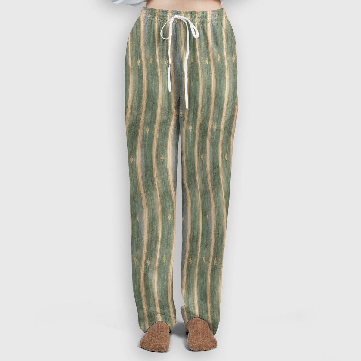 Nurse Green Vertical Stripe Floral Scrub Set