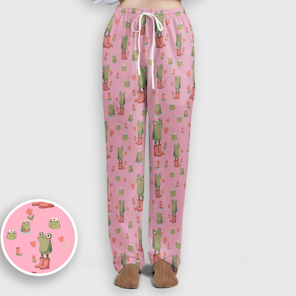 Adorable Frog Boots Heart Nurse Scrub Set