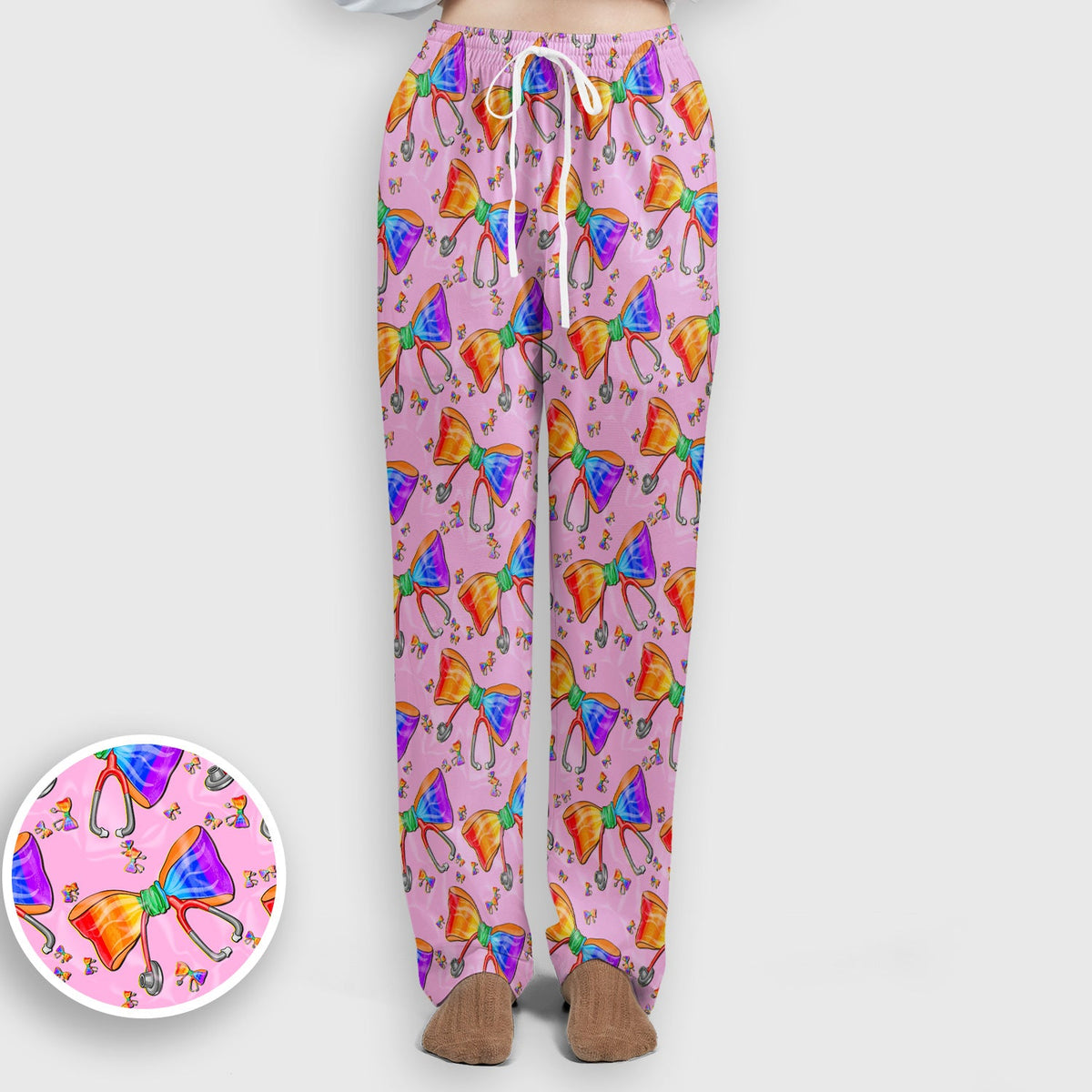 Colorful Rainbow Bow Stethoscope Nurse Scrub Set