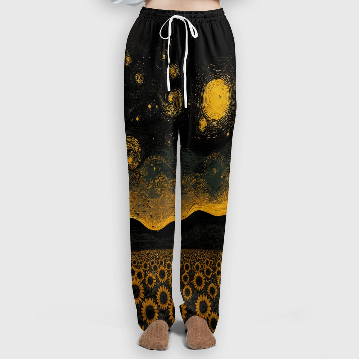 Cute Black Cat Sunflower Night Nurse Scrub Set
