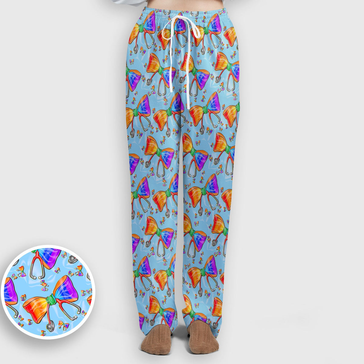 Colorful Rainbow Bow Stethoscope Nurse Scrub Set