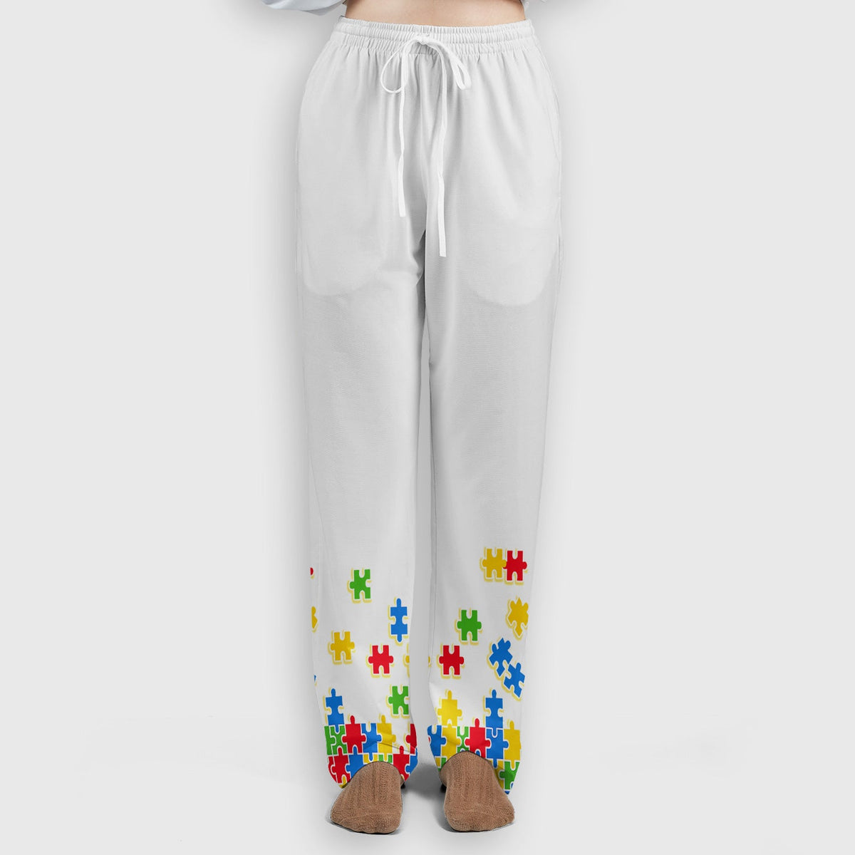 Autism Puzzle Bow Colorful Pieces Nurse Scrub Set