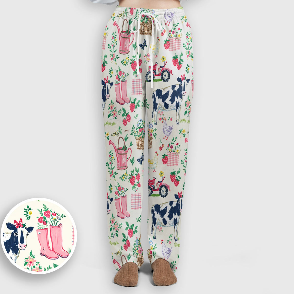 Strawberry Cow Country Style Scrub Top, Comfortable Scrubs for Nurses
