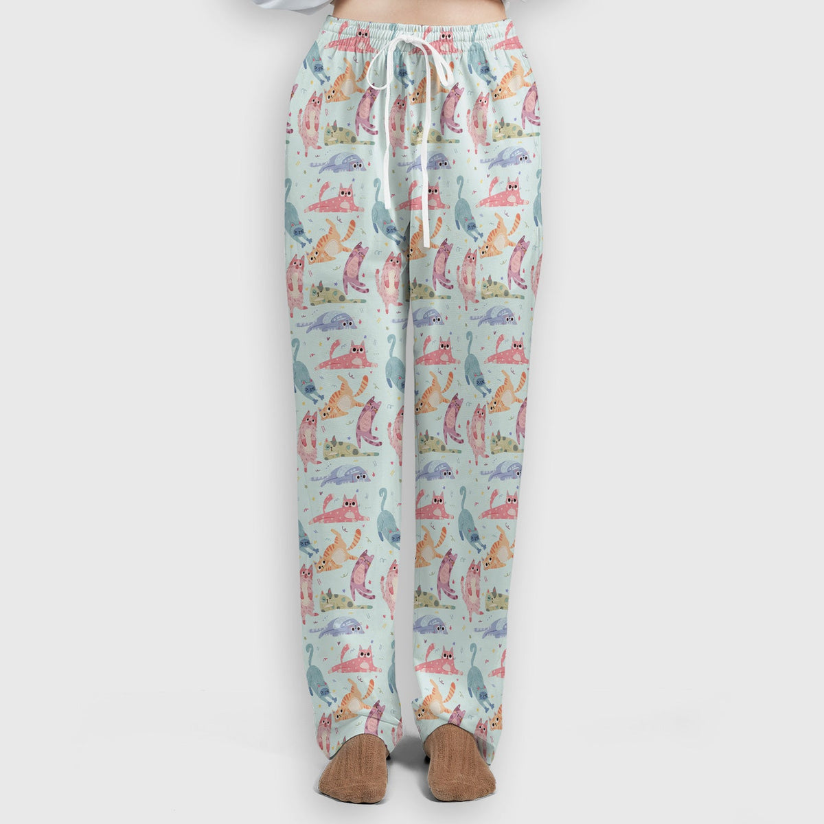 Funny Pastel Cat Pattern Medical Scrub Set, Breathable Fabrics Nursing Uniform