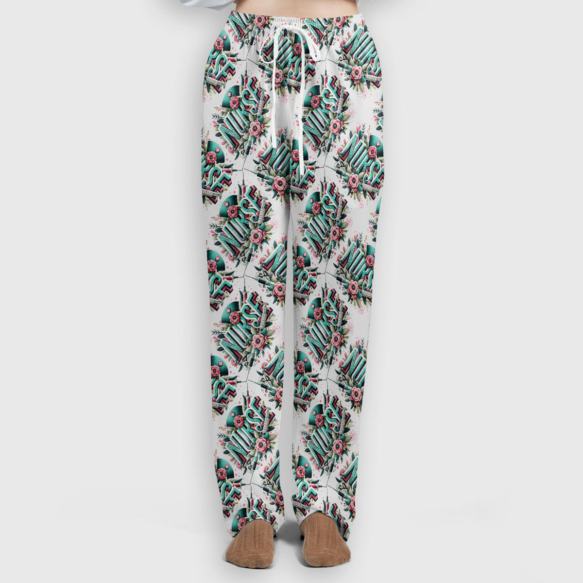 Typography Floral Nurse Scrub Set