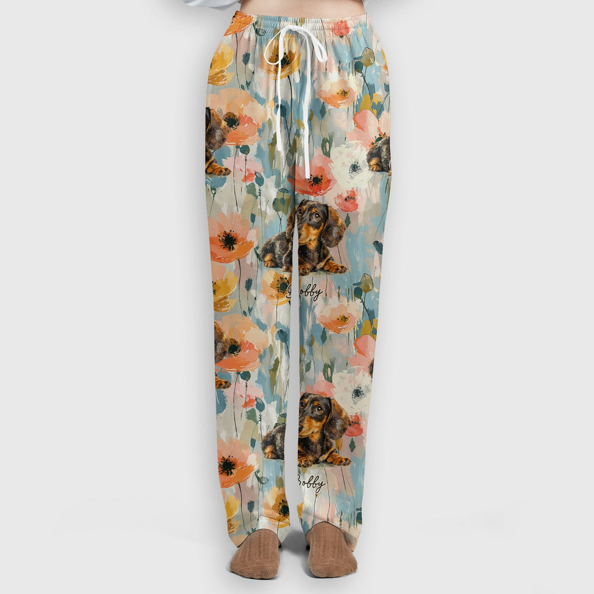 Personalized Dachshund Photo Floral Nurse Scrub Set