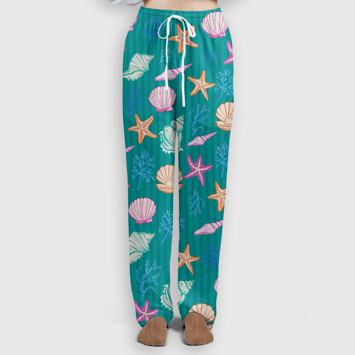Colorful Seashell Starfish Ocean Stripe Nurse Scrub Set
