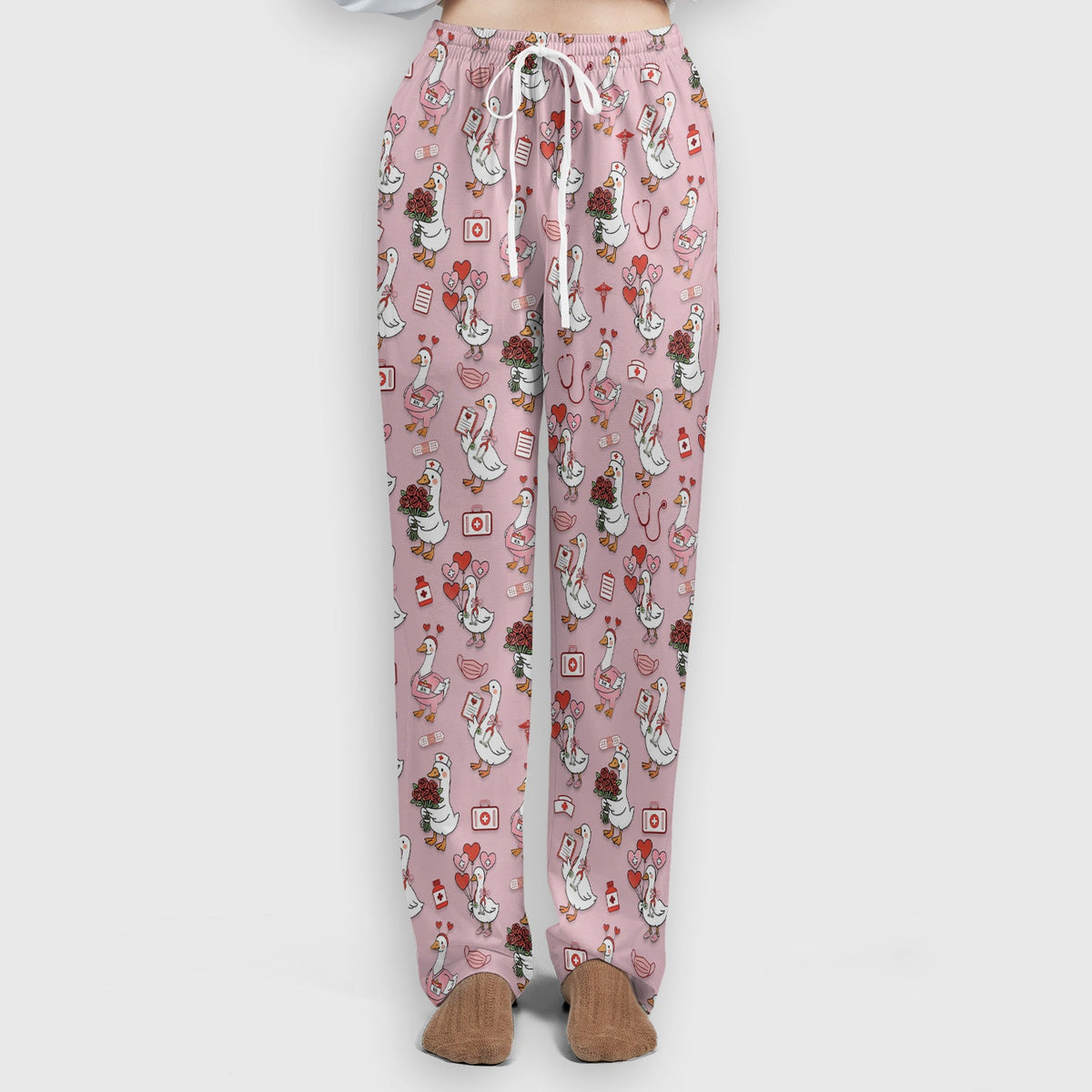 Cute Goose Nurse Medical Pattern Scrub Set, Women's Scrub Sets