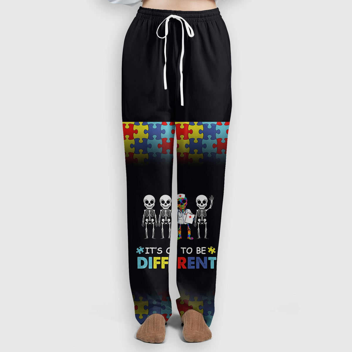 Autism Puzzle Skeleton It's OK To Be Different Nurse Scrub Set
