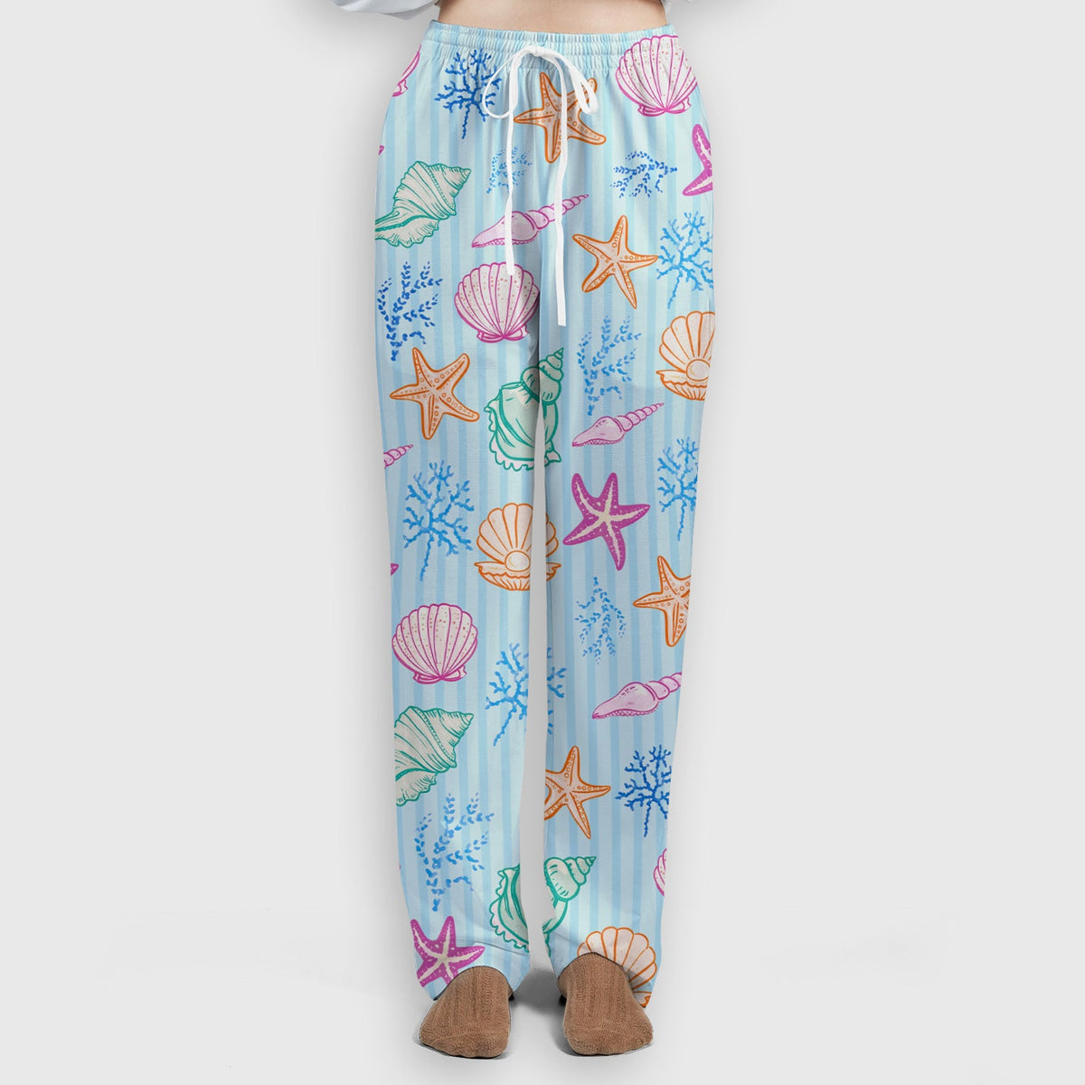 Colorful Seashell Starfish Ocean Stripe Nurse Scrub Set