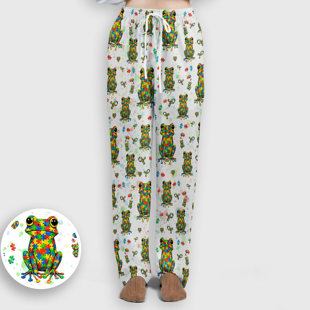 Colorful Autism Puzzle Frog Nurse Scrub Set