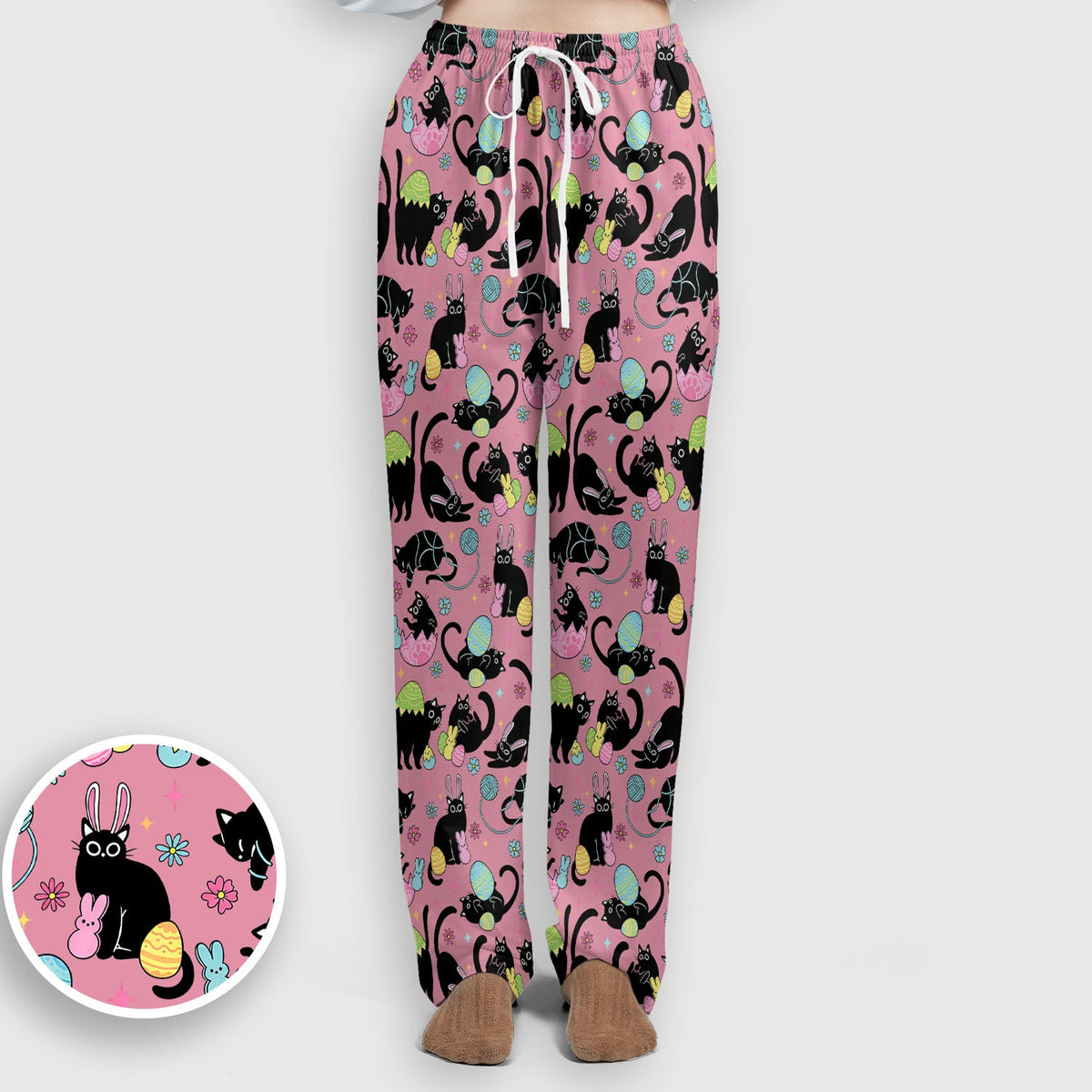 Funny Easter Black Cat Egg Pattern Scrub Set, Scrub Pants and V Neck Top