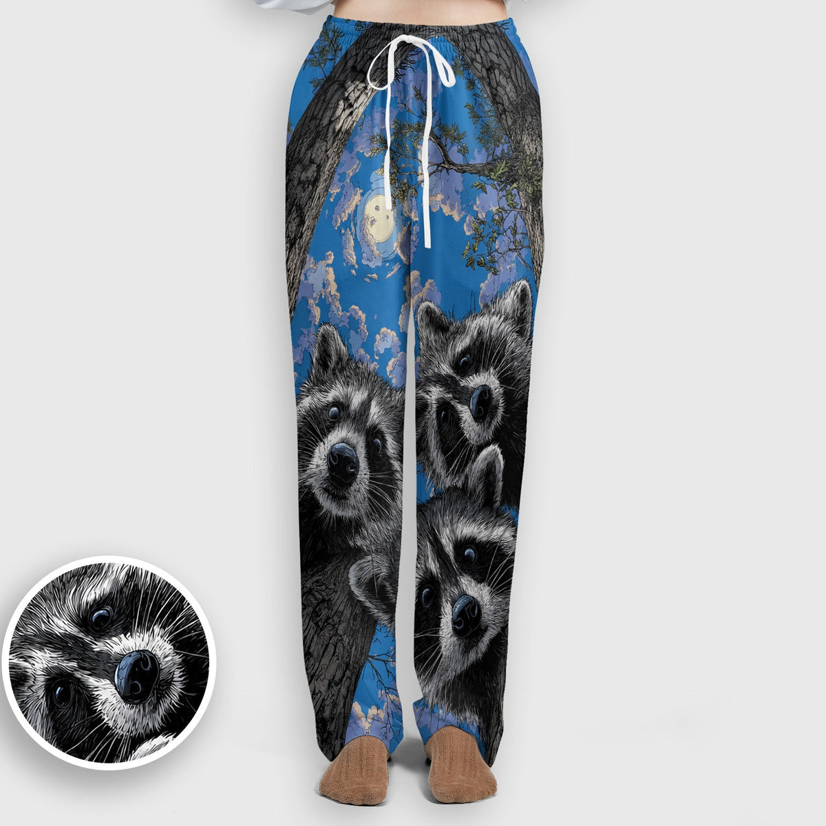 Cute Raccoon Tree Veterinary Pattern Scrub Set, Scrub Pants and V Neck Top
