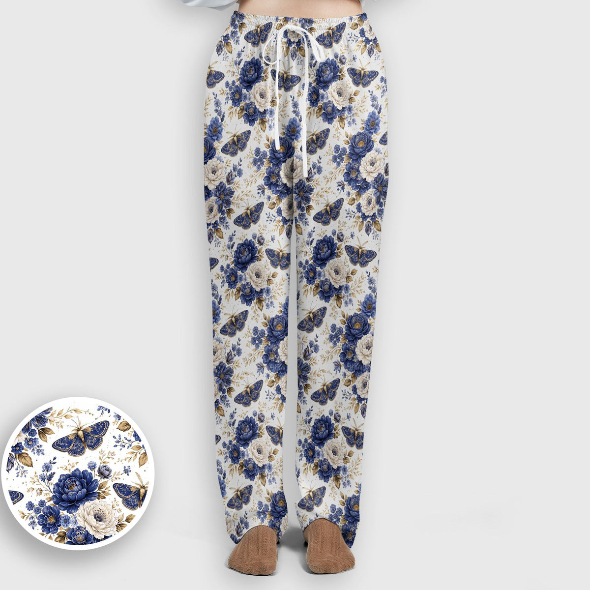 Cute Blue Floral Moth Nurse Scrub Set