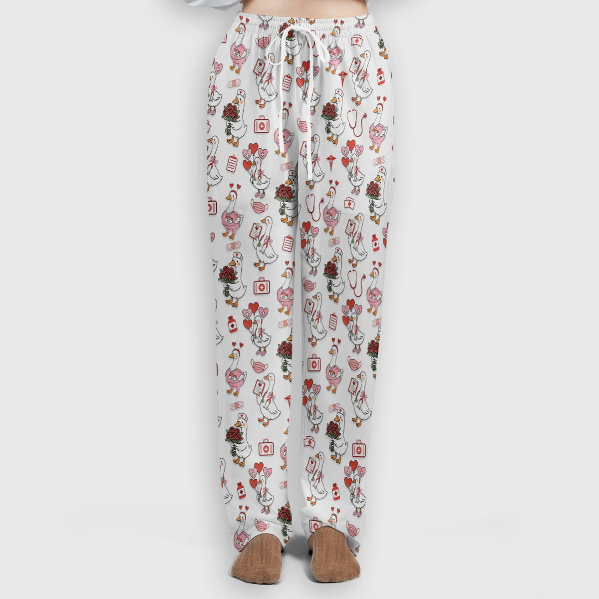Cute Goose Nurse Medical Pattern Scrub Set, Women's Scrub Sets