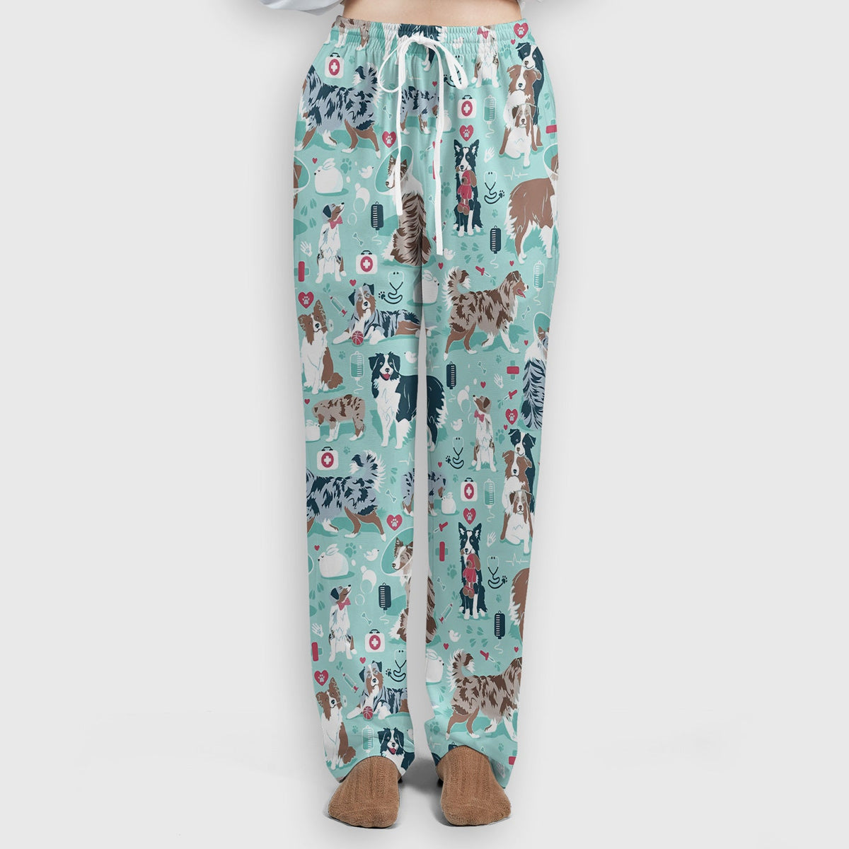 Cute Dog Pattern Women's Veterinary Scrub Set, Scrub Pants and V Neck Top