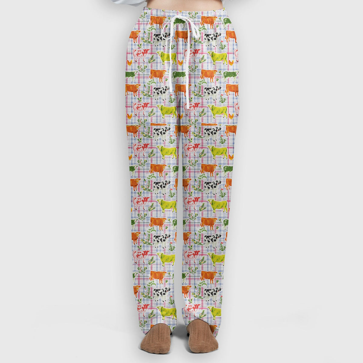 Colorful Farm Cow Plaid Nurse Scrub Set
